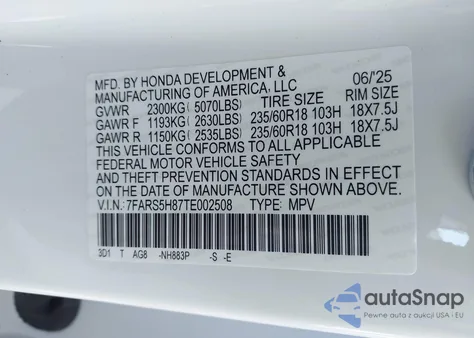 2026 Honda Cr-V Hybrid 2Wd Sport-L z USA, uszkodzony, nr VIN 7FARS5H87TE002508